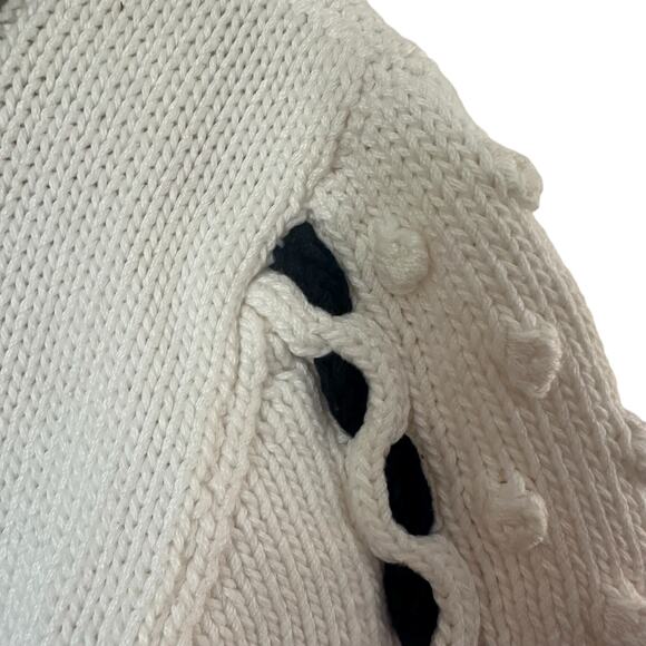 Vintage Hand Knit French Girl Preppy Coastal Short Sleeve Sweater With Pom Poms - Picture 7 of 12